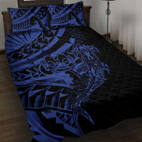 Blue Marquesas Islands Quilt Bed Set Marquesan Matatiki Hammerhead Shark Patutiki - Polynesian Pride