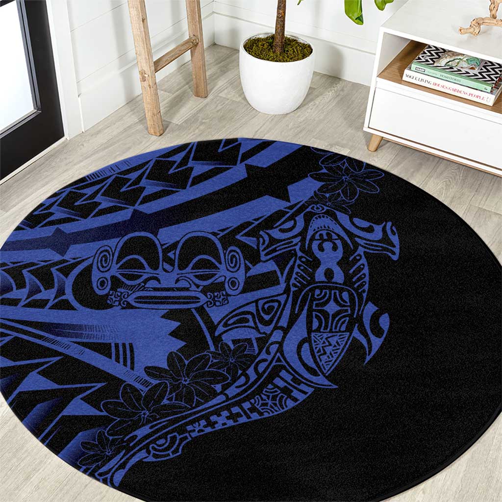 Blue Marquesas Islands Round Carpet Marquesan Matatiki Hammerhead Shark Patutiki - Polynesian Pride