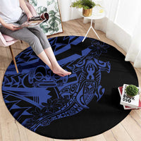 Blue Marquesas Islands Round Carpet Marquesan Matatiki Hammerhead Shark Patutiki - Polynesian Pride