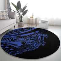 Blue Marquesas Islands Round Carpet Marquesan Matatiki Hammerhead Shark Patutiki - Polynesian Pride