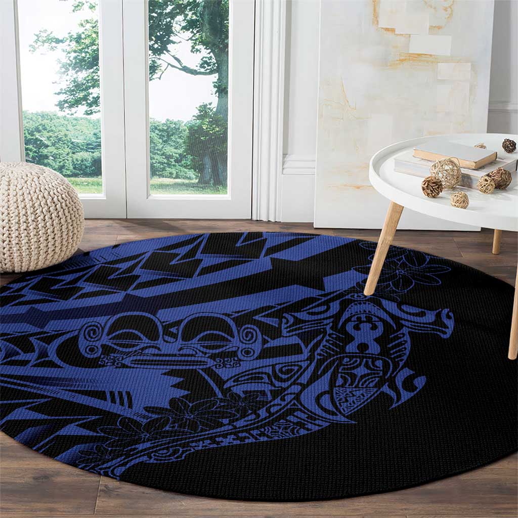 Blue Marquesas Islands Round Carpet Marquesan Matatiki Hammerhead Shark Patutiki - Polynesian Pride