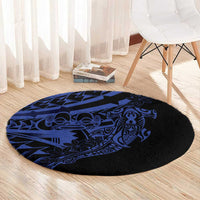 Blue Marquesas Islands Round Carpet Marquesan Matatiki Hammerhead Shark Patutiki - Polynesian Pride