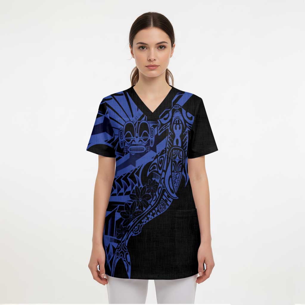 Blue Marquesas Islands Scrub Top Marquesan Matatiki Hammerhead Shark Patutiki - Polynesian Pride