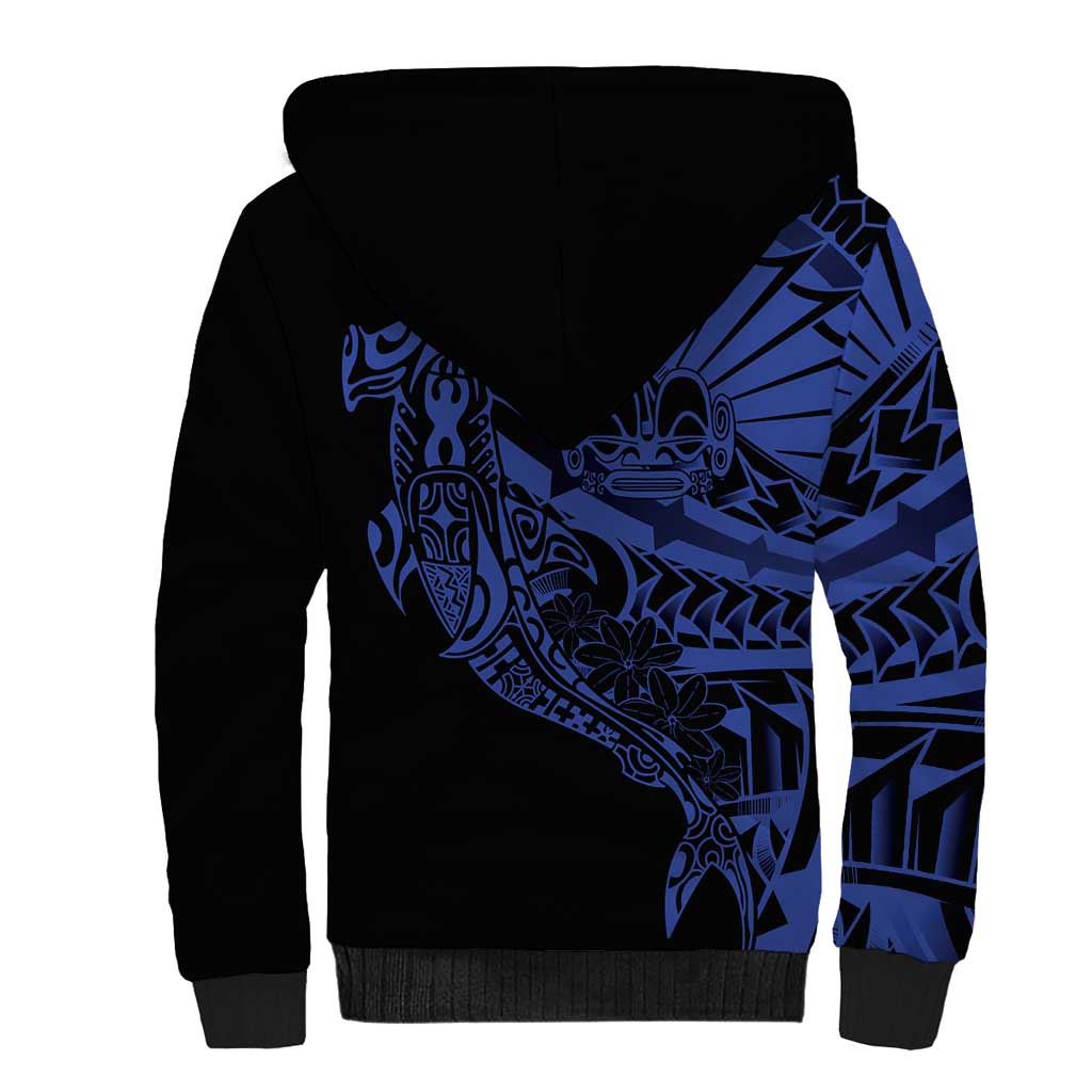 Blue Marquesas Islands Sherpa Hoodie Marquesan Matatiki Hammerhead Shark Patutiki - Polynesian Pride