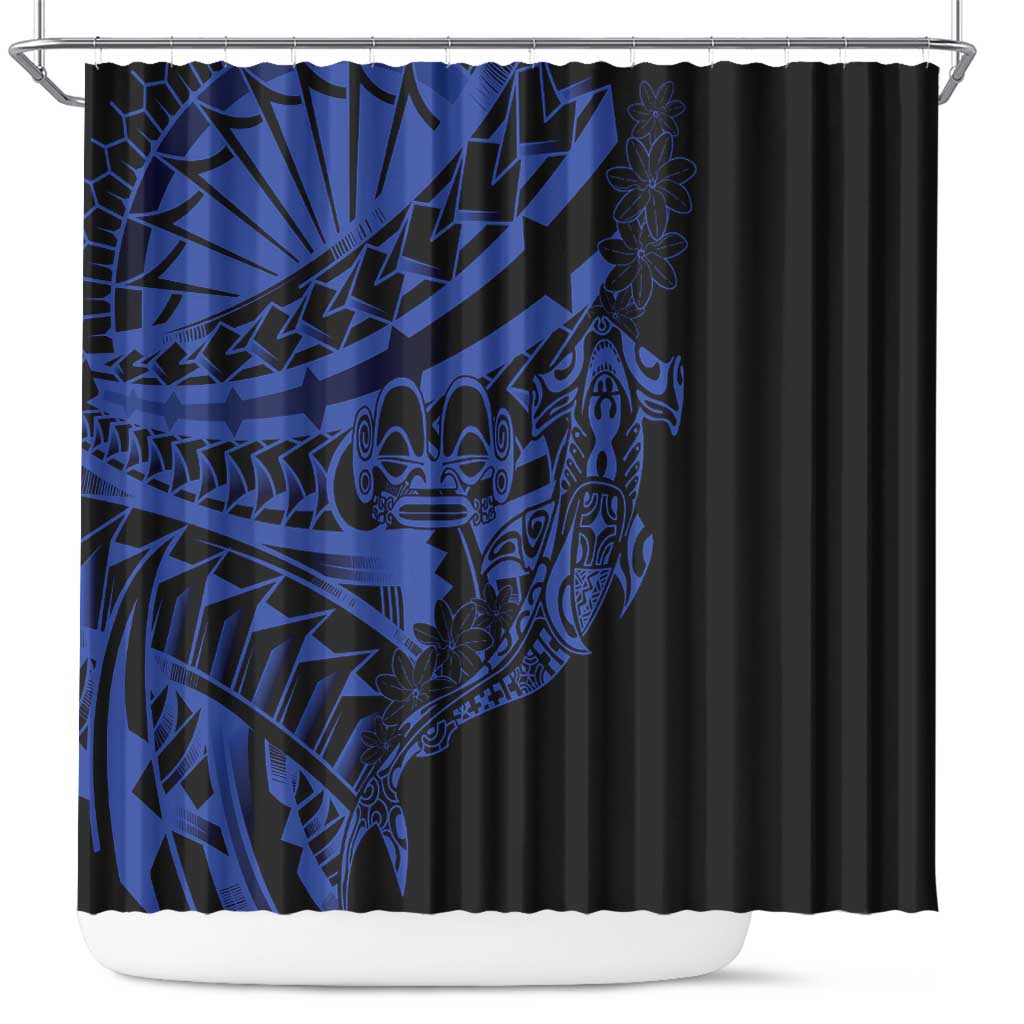 Blue Marquesas Islands Shower Curtain Marquesan Matatiki Hammerhead Shark Patutiki - Polynesian Pride