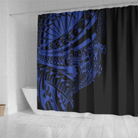 Blue Marquesas Islands Shower Curtain Marquesan Matatiki Hammerhead Shark Patutiki - Polynesian Pride