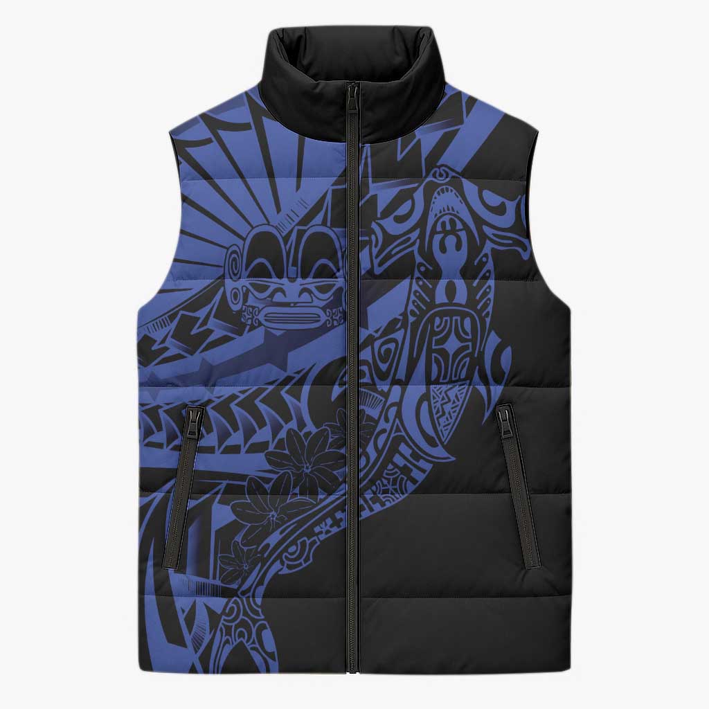 Blue Marquesas Islands Sleeveless Puffer Jacket Marquesan Matatiki Hammerhead Shark Patutiki - Polynesian Pride
