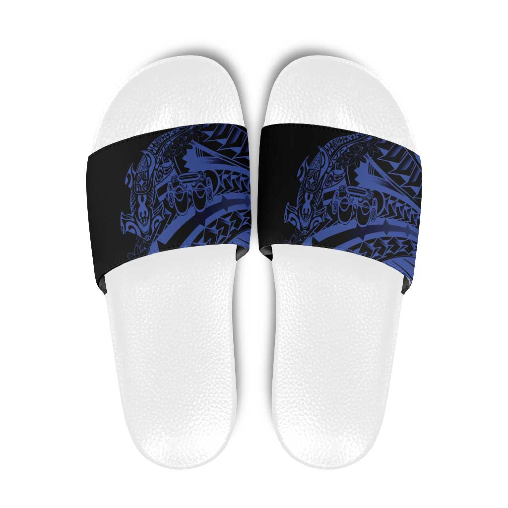 Blue Marquesas Islands Slide Sandals Marquesan Matatiki Hammerhead Shark Patutiki - Polynesian Pride