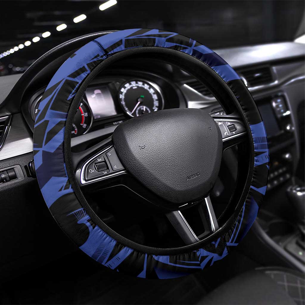Blue Marquesas Islands Steering Wheel Cover Marquesan Matatiki Hammerhead Shark Patutiki - Polynesian Pride