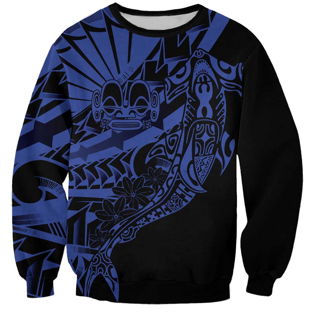 Blue Marquesas Islands Sweatshirt Marquesan Matatiki Hammerhead Shark Patutiki - Polynesian Pride