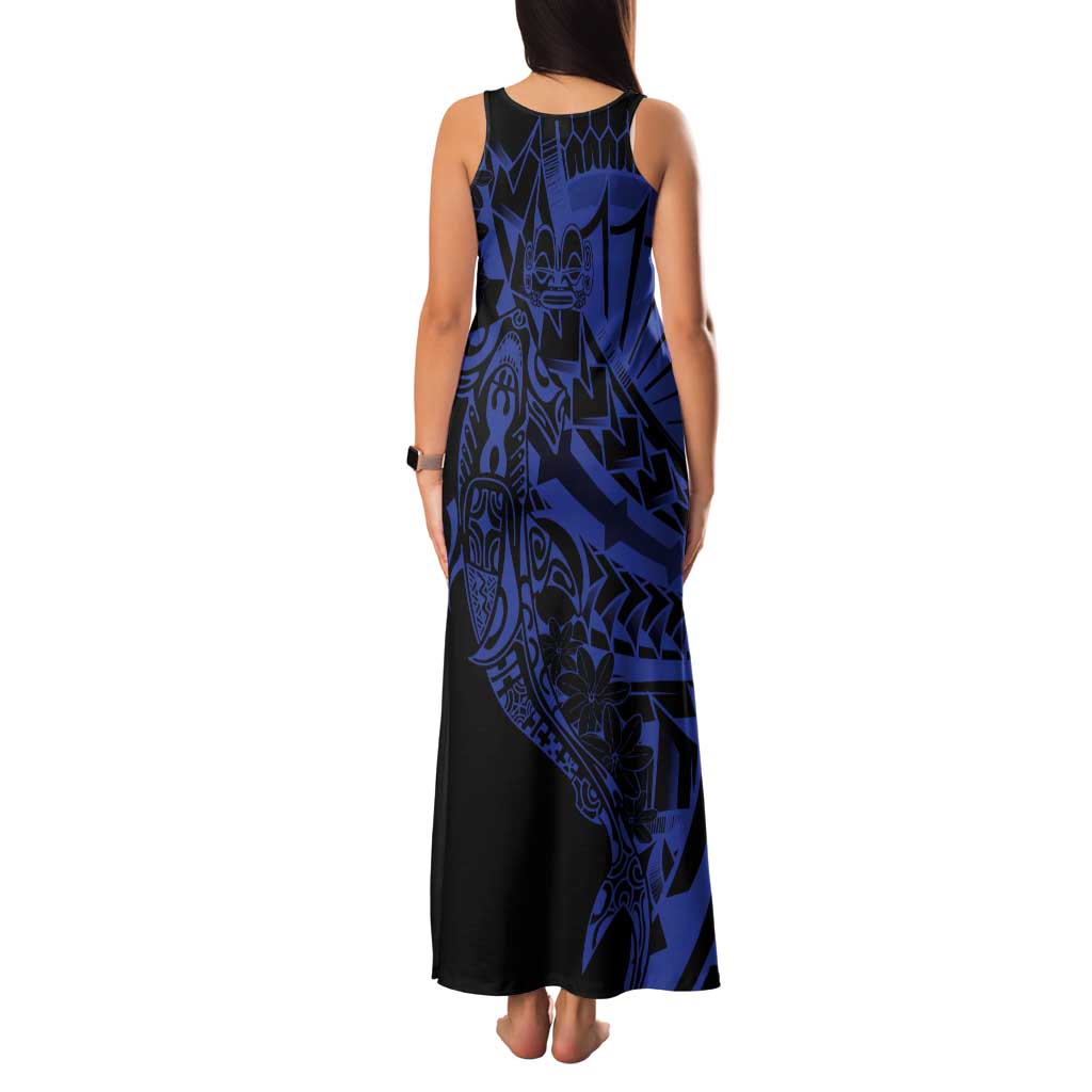 Blue Marquesas Islands Tank Maxi Dress Marquesan Matatiki Hammerhead Shark Patutiki - Polynesian Pride