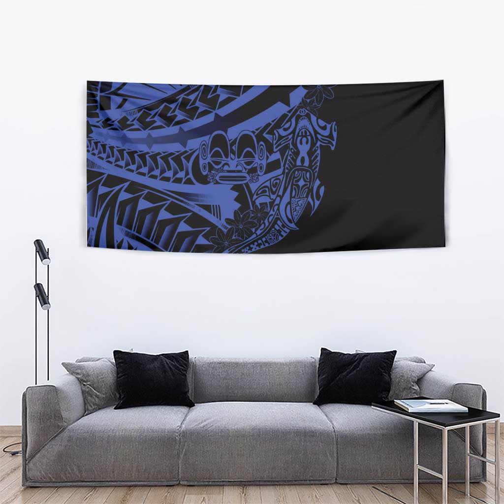 Blue Marquesas Islands Tapestry Marquesan Matatiki Hammerhead Shark Patutiki - Polynesian Pride