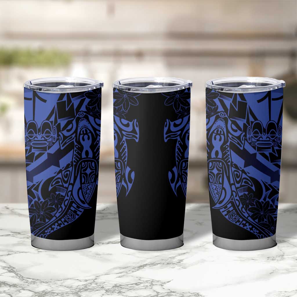Blue Marquesas Islands Tumbler Cup Marquesan Matatiki Hammerhead Shark Patutiki - Polynesian Pride