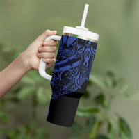 Blue Marquesas Islands Tumbler With Handle Marquesan Matatiki Hammerhead Shark Patutiki - Polynesian Pride