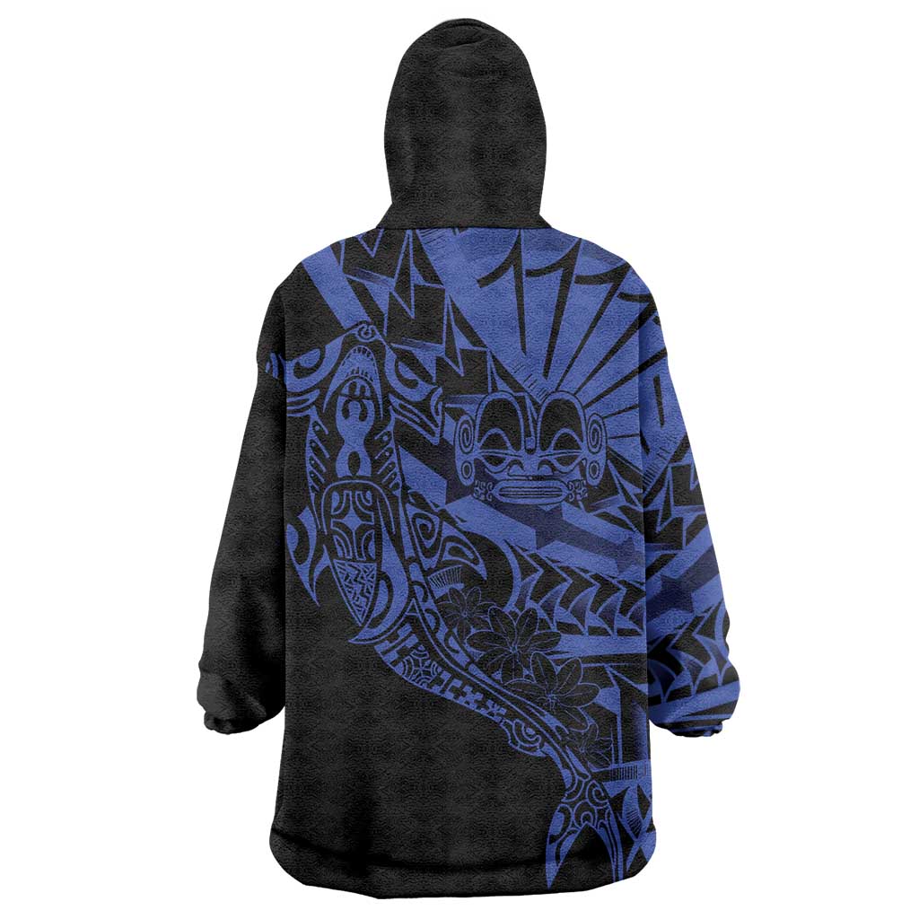 Blue Marquesas Islands Wearable Blanket Hoodie Marquesan Matatiki Hammerhead Shark Patutiki - Polynesian Pride