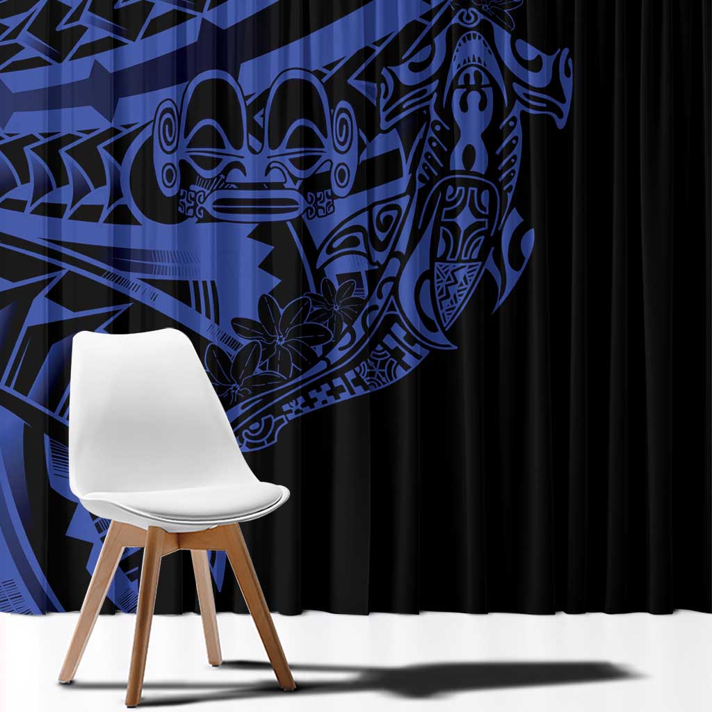 Blue Marquesas Islands Window Curtain Marquesan Matatiki Hammerhead Shark Patutiki - Polynesian Pride