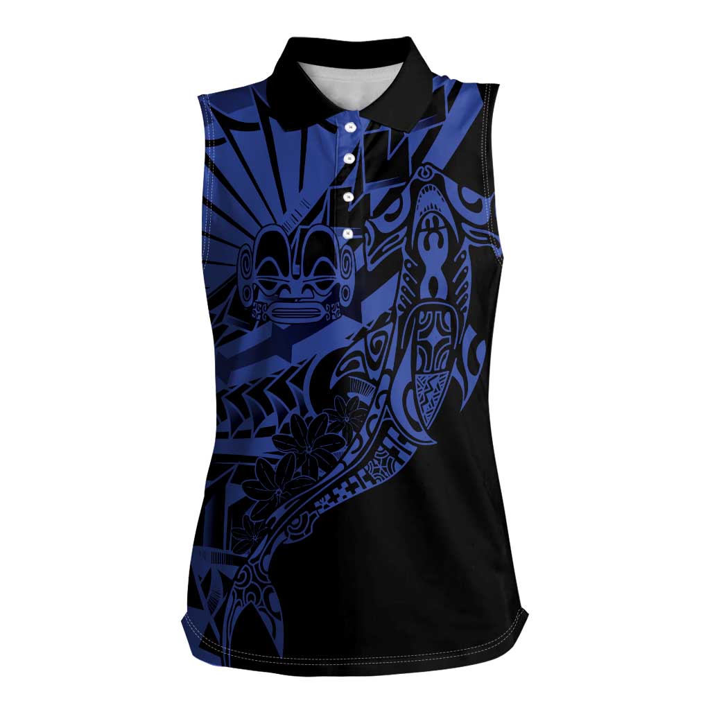 Blue Marquesas Islands Women Sleeveless Polo Shirt Marquesan Matatiki Hammerhead Shark Patutiki - Polynesian Pride