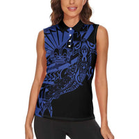 Blue Marquesas Islands Women Sleeveless Polo Shirt Marquesan Matatiki Hammerhead Shark Patutiki - Polynesian Pride