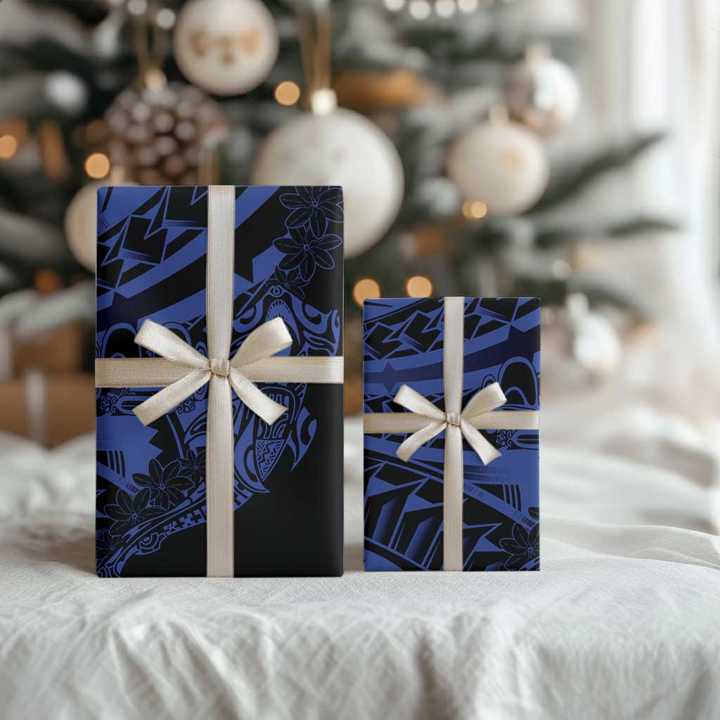 Blue Marquesas Islands Wrapping Paper Marquesan Matatiki Hammerhead Shark Patutiki - Polynesian Pride