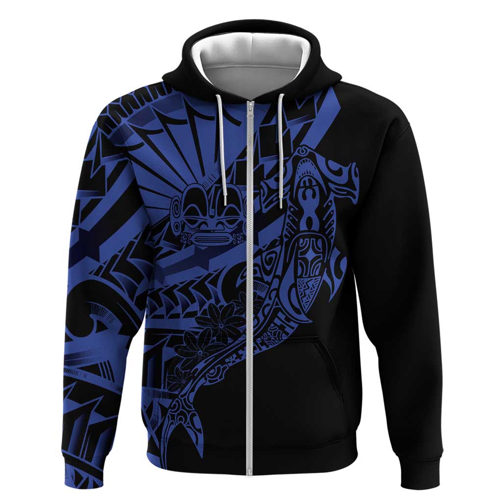 Blue Marquesas Islands Zip Hoodie Marquesan Matatiki Hammerhead Shark Patutiki - Polynesian Pride
