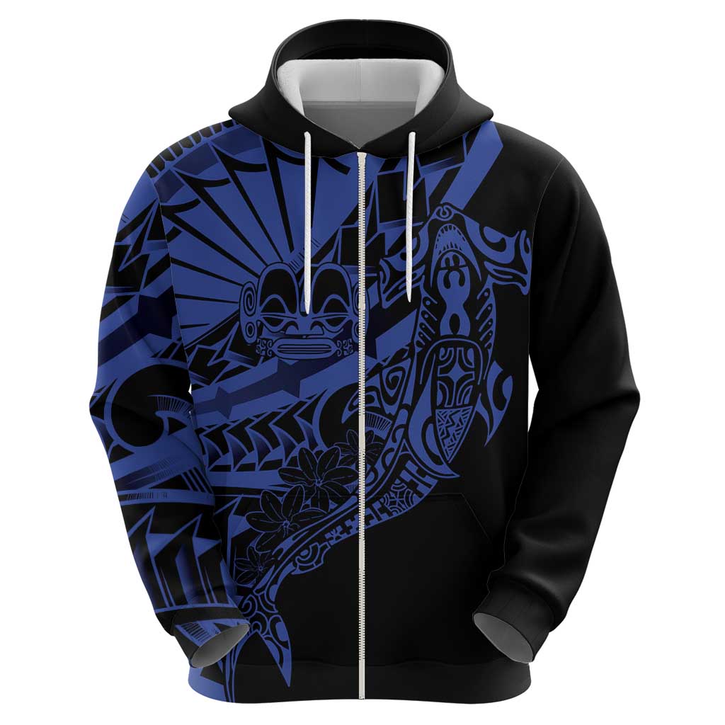 Blue Marquesas Islands Zip Hoodie Marquesan Matatiki Hammerhead Shark Patutiki - Polynesian Pride