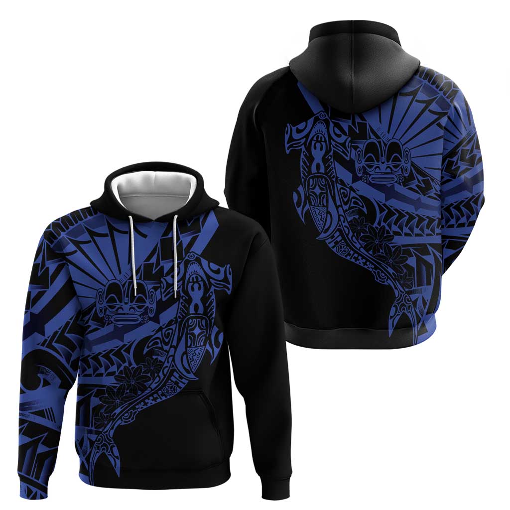 Blue Marquesas Islands Zip Hoodie Marquesan Matatiki Hammerhead Shark Patutiki - Polynesian Pride