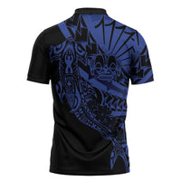 Blue Marquesas Islands Zipper Polo Shirt Marquesan Matatiki Hammerhead Shark Patutiki - Polynesian Pride