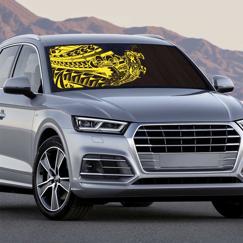 Yellow Marquesas Islands Auto Sun Shade Marquesan Matatiki Hammerhead Shark Patutiki - Polynesian Pride