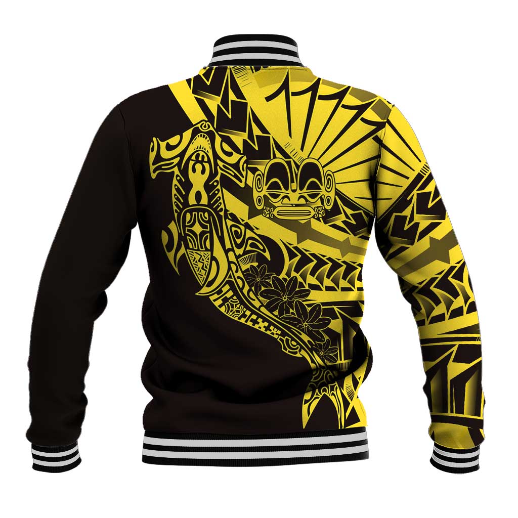 Yellow Marquesas Islands Baseball Jacket Marquesan Matatiki Hammerhead Shark Patutiki - Polynesian Pride