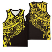Yellow Marquesas Islands Basketball Jersey Marquesan Matatiki Hammerhead Shark Patutiki - Polynesian Pride