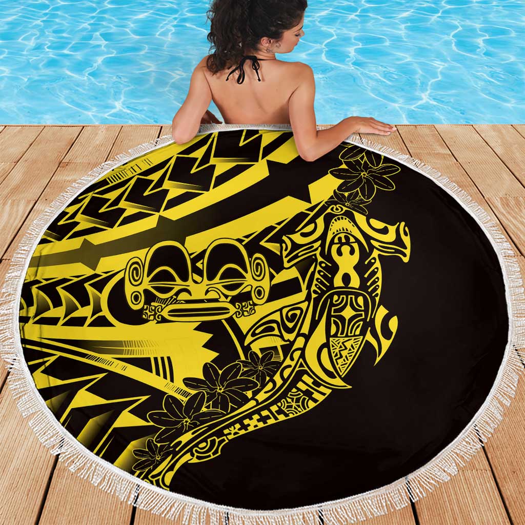Yellow Marquesas Islands Beach Blanket Marquesan Matatiki Hammerhead Shark Patutiki - Polynesian Pride