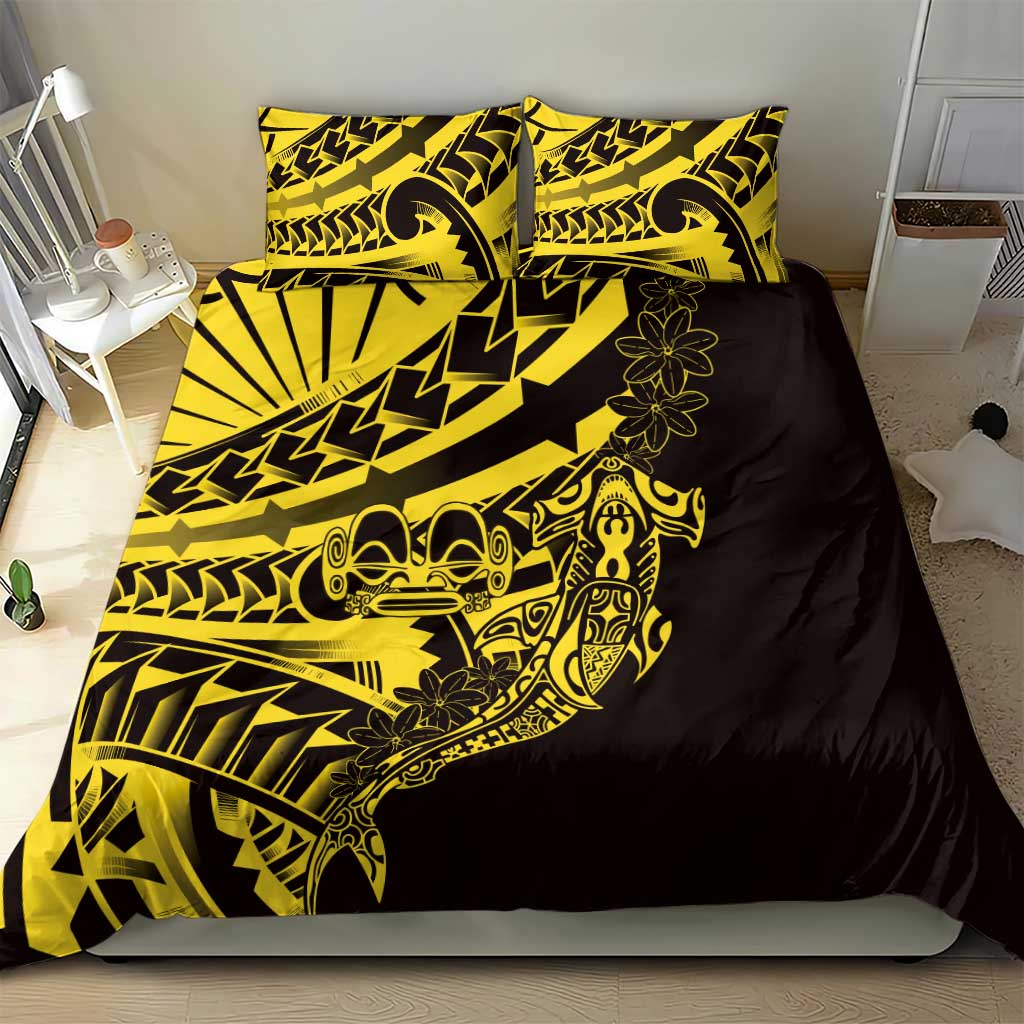 Yellow Marquesas Islands Bedding Set Marquesan Matatiki Hammerhead Shark Patutiki - Polynesian Pride