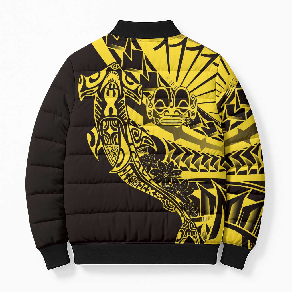 Yellow Marquesas Islands Bomber Puffer Jacket Marquesan Matatiki Hammerhead Shark Patutiki - Polynesian Pride