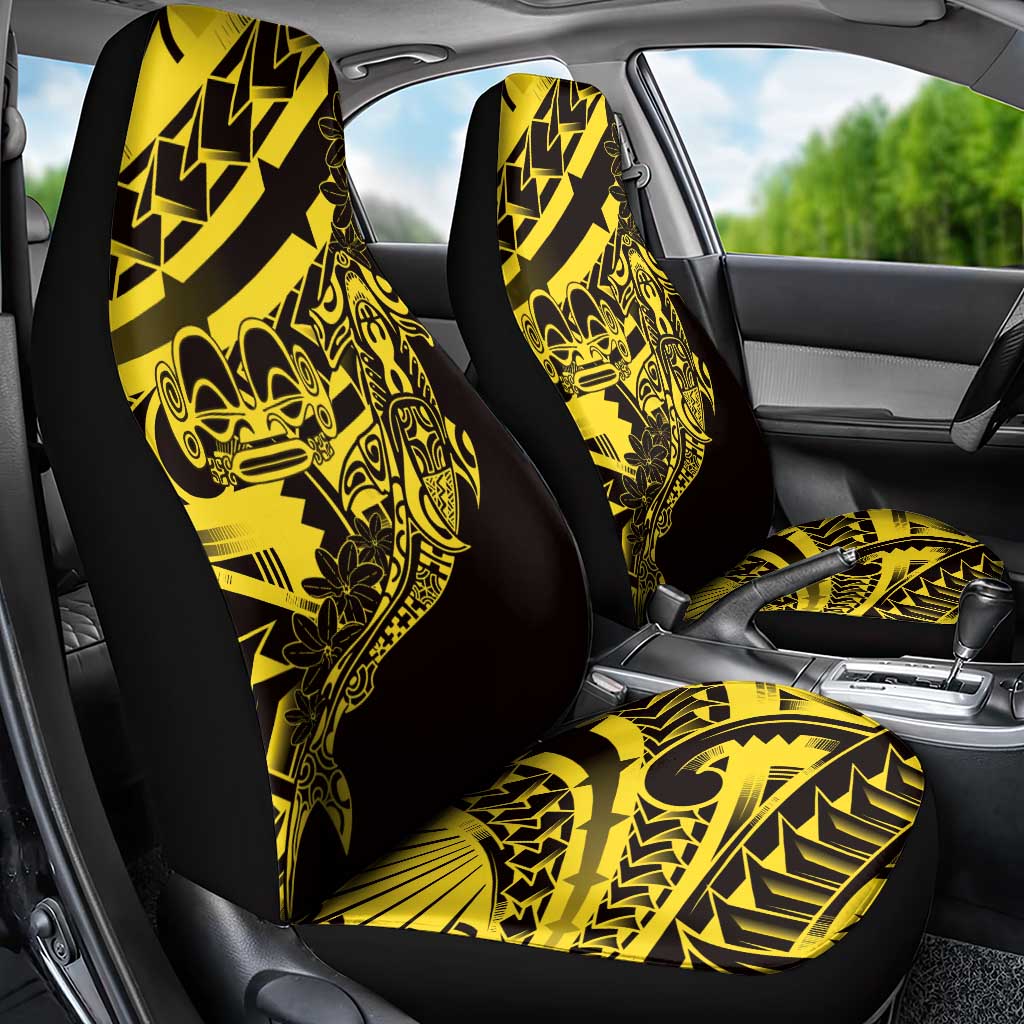 Yellow Marquesas Islands Car Seat Cover Marquesan Matatiki Hammerhead Shark Patutiki - Polynesian Pride