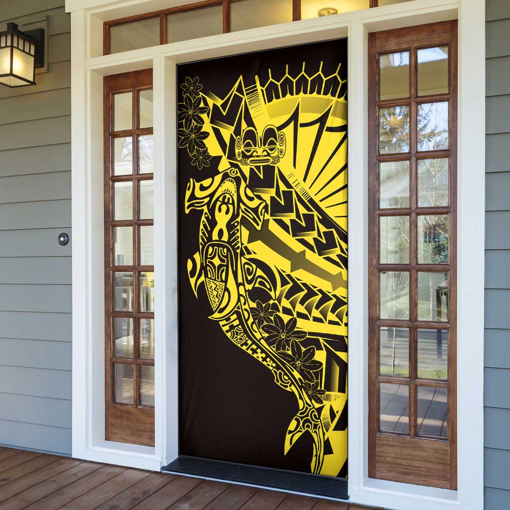 Yellow Marquesas Islands Door Cover Marquesan Matatiki Hammerhead Shark Patutiki - Polynesian Pride