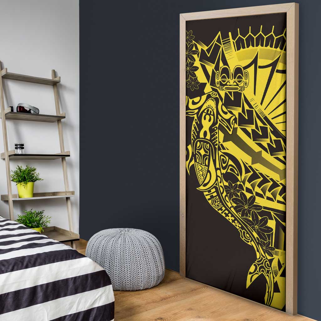 Yellow Marquesas Islands Door Cover Marquesan Matatiki Hammerhead Shark Patutiki - Polynesian Pride