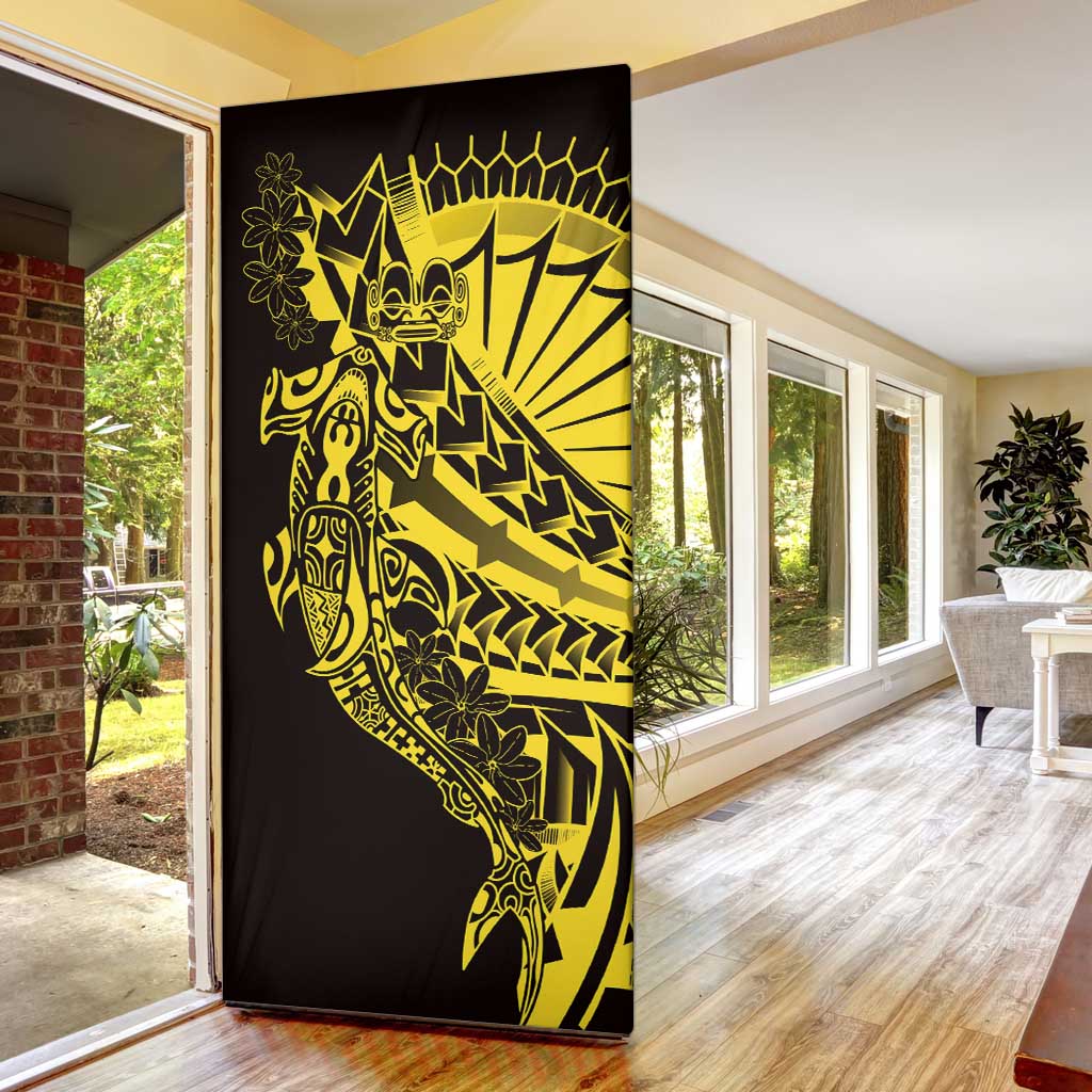Yellow Marquesas Islands Door Cover Marquesan Matatiki Hammerhead Shark Patutiki - Polynesian Pride