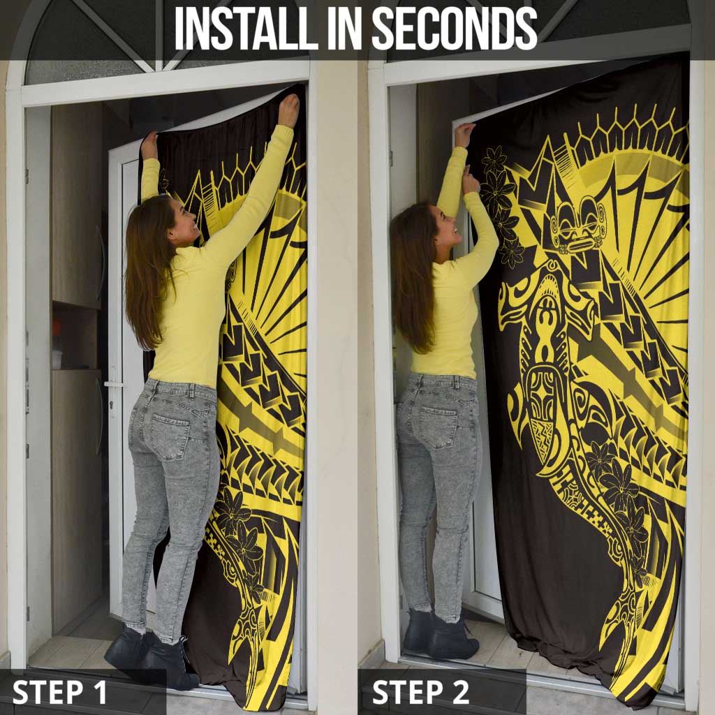 Yellow Marquesas Islands Door Cover Marquesan Matatiki Hammerhead Shark Patutiki - Polynesian Pride