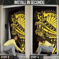 Yellow Marquesas Islands Door Cover Marquesan Matatiki Hammerhead Shark Patutiki - Polynesian Pride