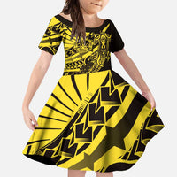 Yellow Marquesas Islands Family Matching Off Shoulder Maxi Dress and Hawaiian Shirt Marquesan Matatiki Hammerhead Shark Patutiki - Polynesian Pride