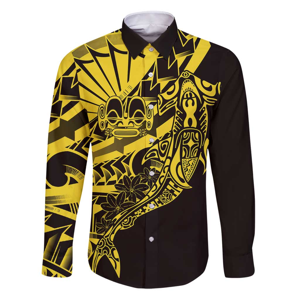 Yellow Marquesas Islands Family Matching Puletasi and Hawaiian Shirt Marquesan Matatiki Hammerhead Shark Patutiki - Polynesian Pride