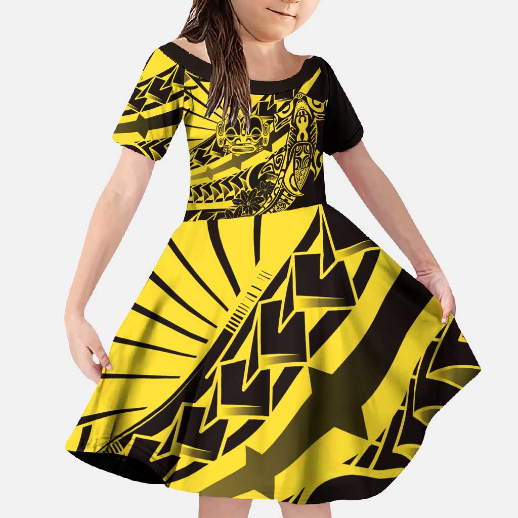 Yellow Marquesas Islands Family Matching Tank Maxi Dress and Hawaiian Shirt Marquesan Matatiki Hammerhead Shark Patutiki - Polynesian Pride