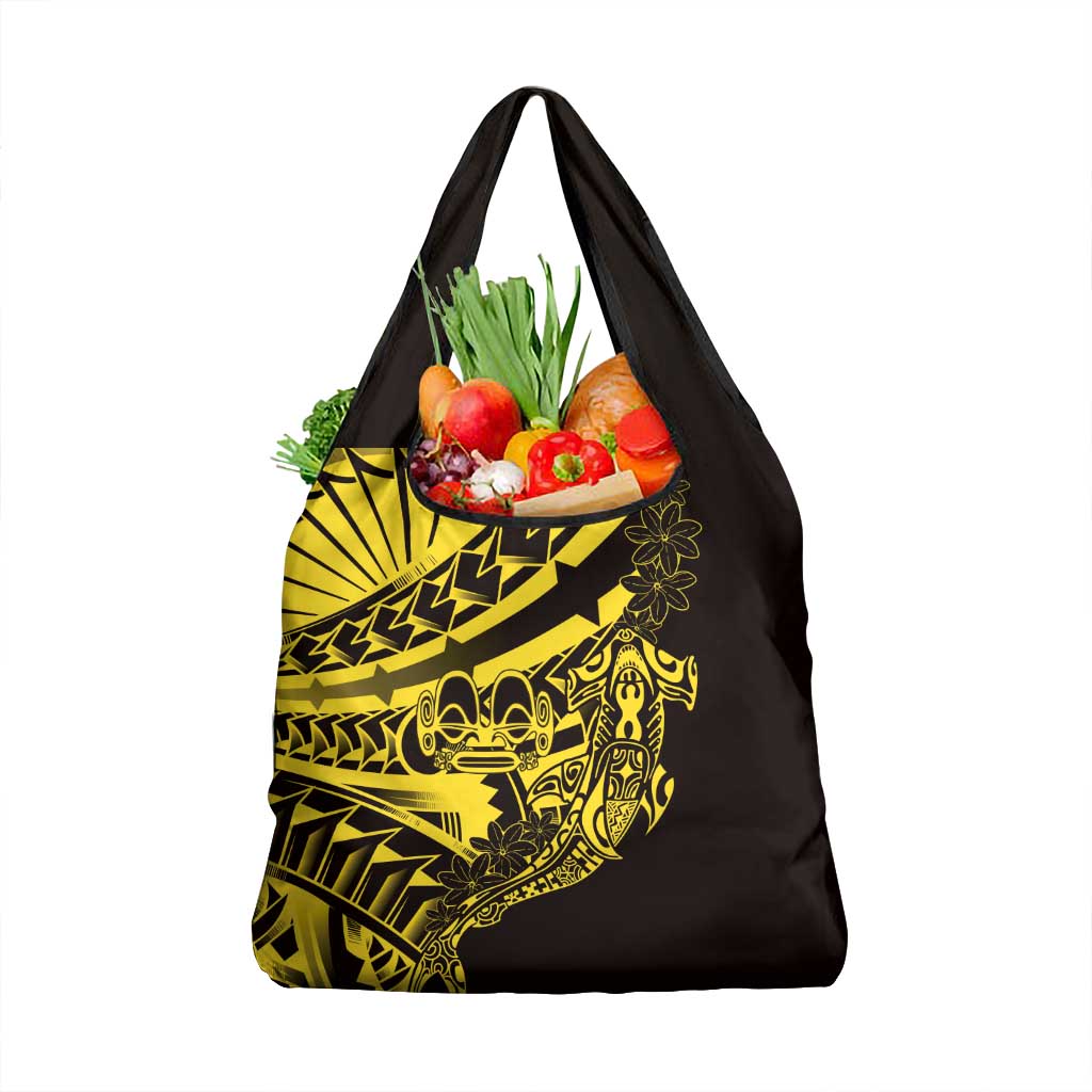 Yellow Marquesas Islands Grocery Bag Marquesan Matatiki Hammerhead Shark Patutiki - Polynesian Pride