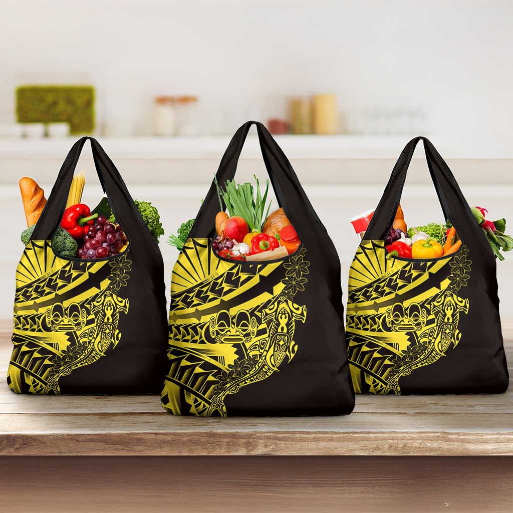 Yellow Marquesas Islands Grocery Bag Marquesan Matatiki Hammerhead Shark Patutiki - Polynesian Pride