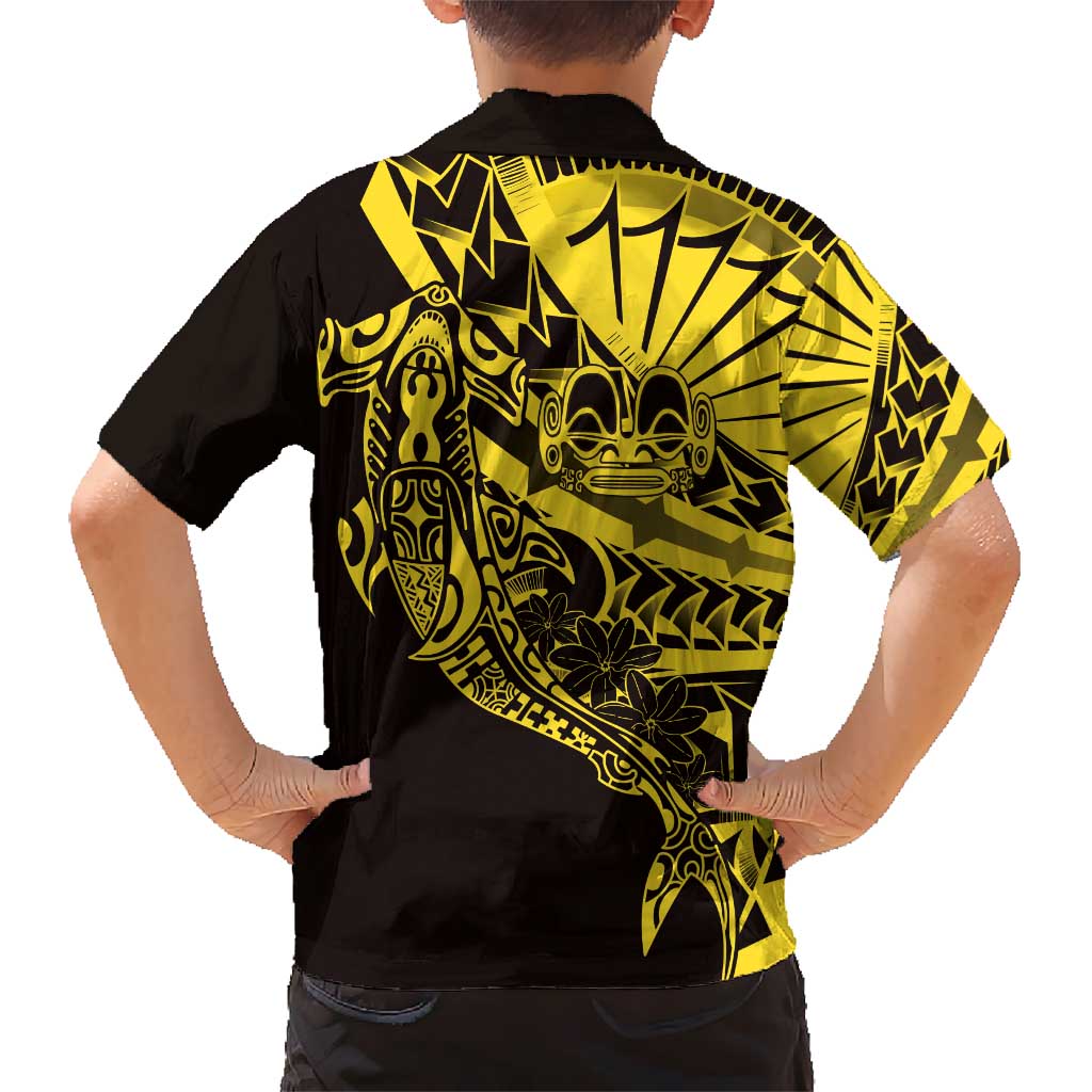 Yellow Marquesas Islands Hawaiian Shirt Marquesan Matatiki Hammerhead Shark Patutiki - Polynesian Pride