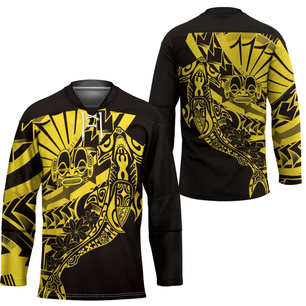 Yellow Marquesas Islands Hockey Jersey Marquesan Matatiki Hammerhead Shark Patutiki - Polynesian Pride