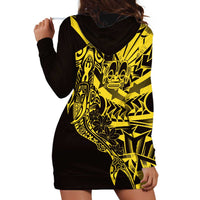 Yellow Marquesas Islands Hoodie Dress Marquesan Matatiki Hammerhead Shark Patutiki - Polynesian Pride