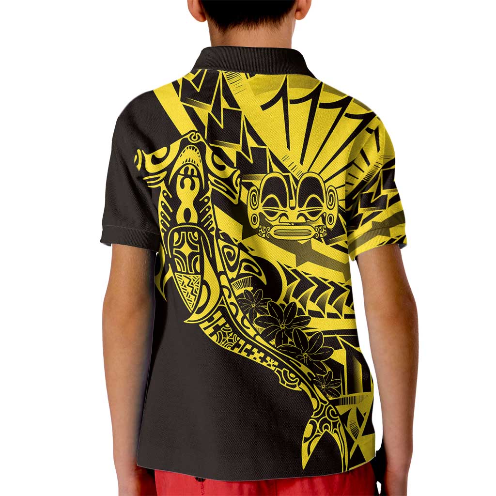 Yellow Marquesas Islands Kid Polo Shirt Marquesan Matatiki Hammerhead Shark Patutiki - Polynesian Pride