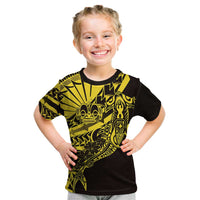 Yellow Marquesas Islands Kid T Shirt Marquesan Matatiki Hammerhead Shark Patutiki - Polynesian Pride