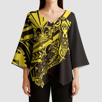 Yellow Marquesas Islands Kimono Sleeve Blouse Marquesan Matatiki Hammerhead Shark Patutiki - Polynesian Pride